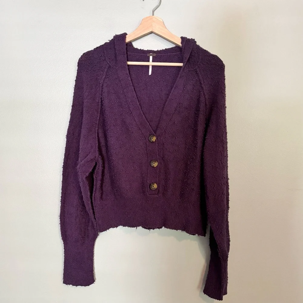 Free people found my friend cropped noby sweater- dark purple size L- VGUC - Picture 4 of 7